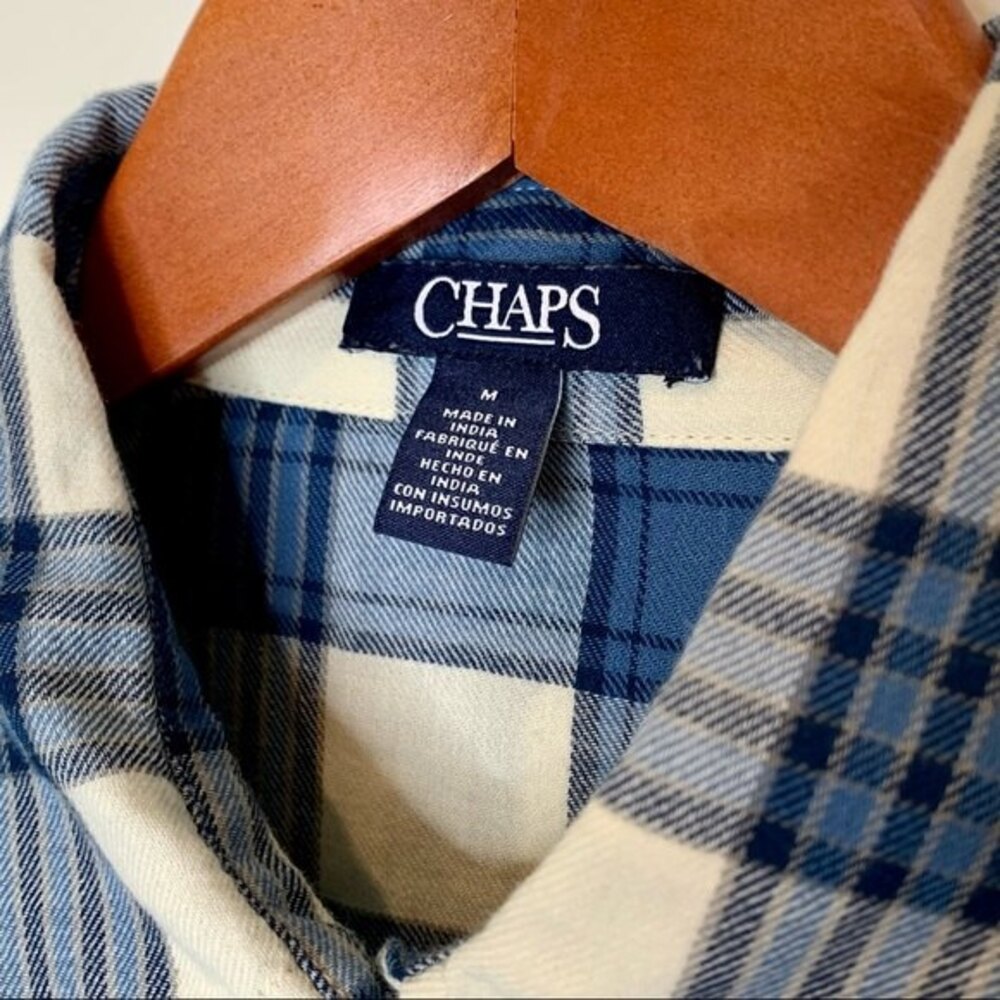 Chaps Pearl Snap Western Blue Plaid Button Down Flannel Shirt M - Picture 8 of 11
